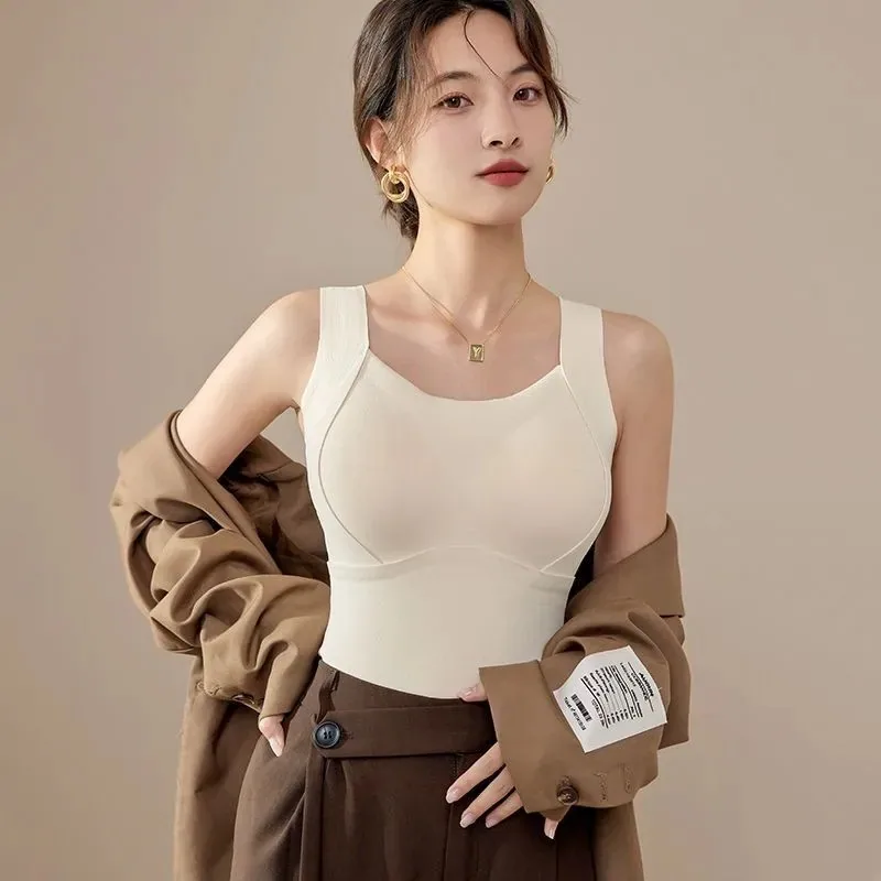 Cashmere self-heating warm vest with chest pad no need to wear bra in autumn and winter thickening women's integrated underwear 3