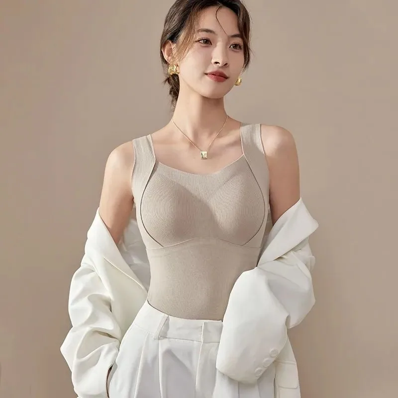 Cashmere self-heating warm vest with chest pad no need to wear bra in autumn and winter thickening women's integrated underwear 2