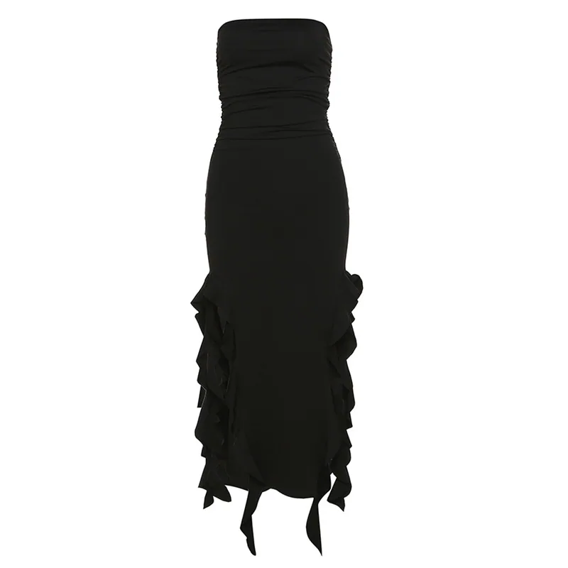 European and American style 2025 spring fashion trend women's new one-shoulder bandeau hip-hugging slim irregular dress