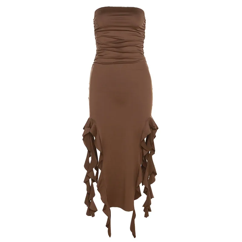 European and American style 2025 spring fashion trend women's new one-shoulder bandeau hip-hugging slim irregular dress 3