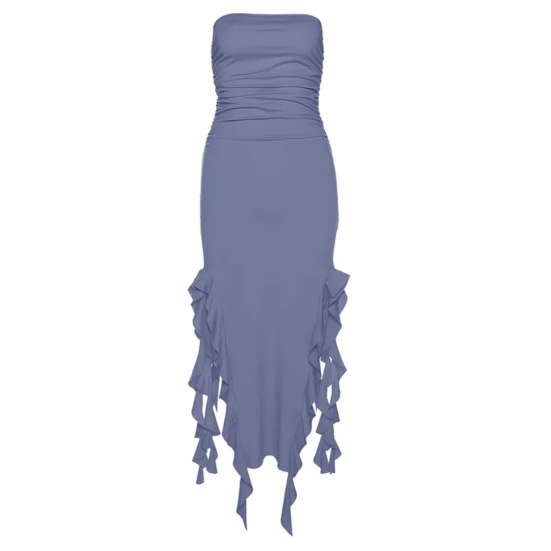 European and American style 2025 spring fashion trend women's new one-shoulder bandeau hip-hugging slim irregular dress 4