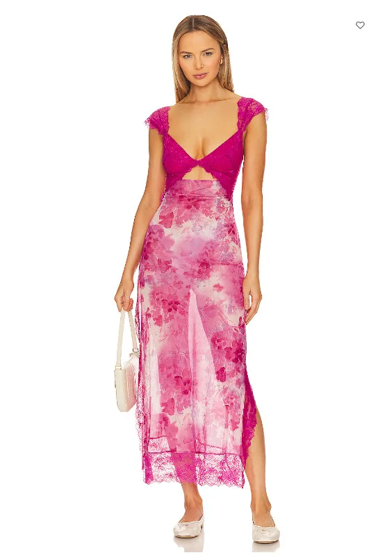 2024 Summer New Amazon AliExpress Lace Open Back Strap Paneled Slit Color Long Dress Women's Clothing 8