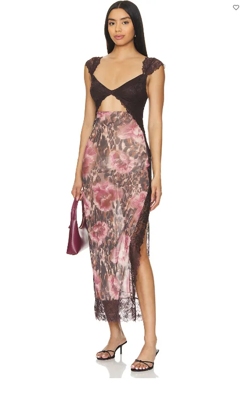 2024 Summer New Amazon AliExpress Lace Open Back Strap Paneled Slit Color Long Dress Women's Clothing 9