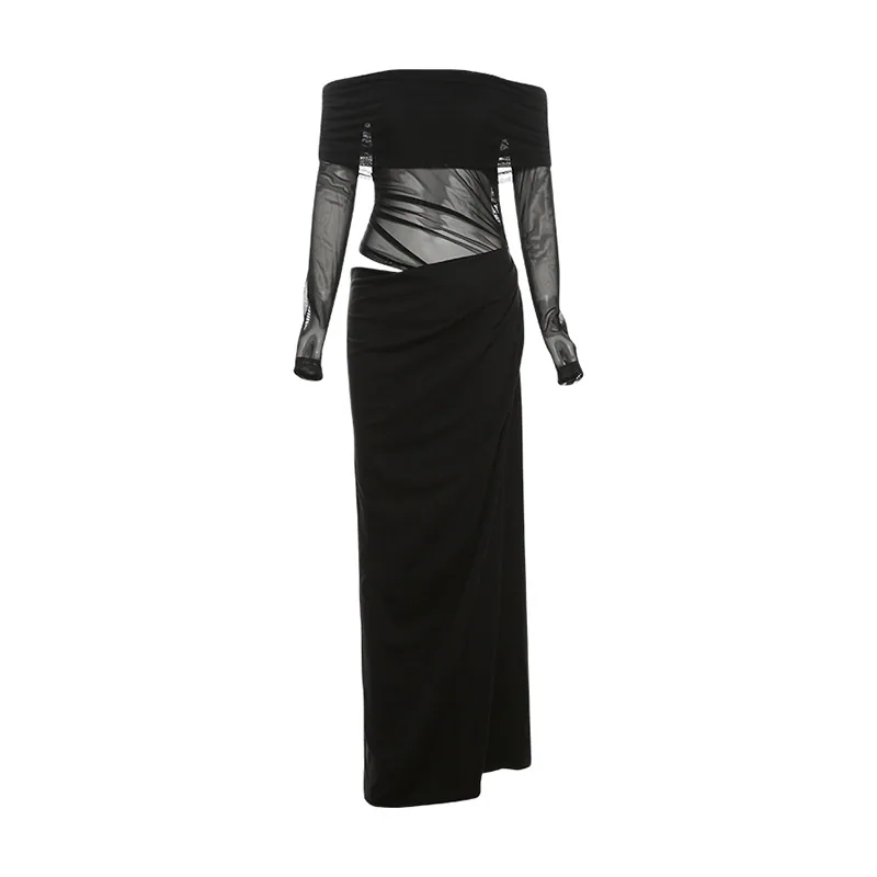 Foreign trade 2025 spring new women's clothing European and American style temperament sexy one-shoulder mesh see-through lon