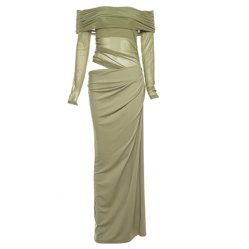 Foreign trade 2025 spring new women's clothing European and American style temperament sexy one-shoulder mesh see-through long d 4