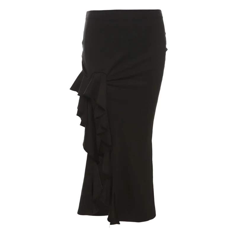 Cross-border European and American style 2024 summer new women's solid color slim street fashion high-waisted hip slit skirt