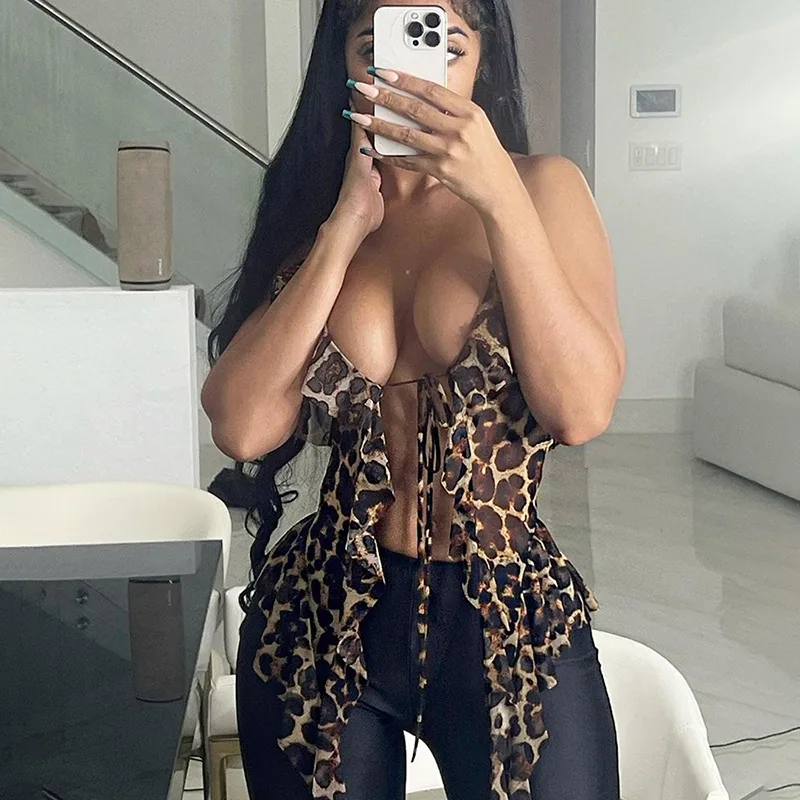 European and American cross-border 2024 spring fashion trend women's new halterneck open back strap gauze mesh slim vest 3
