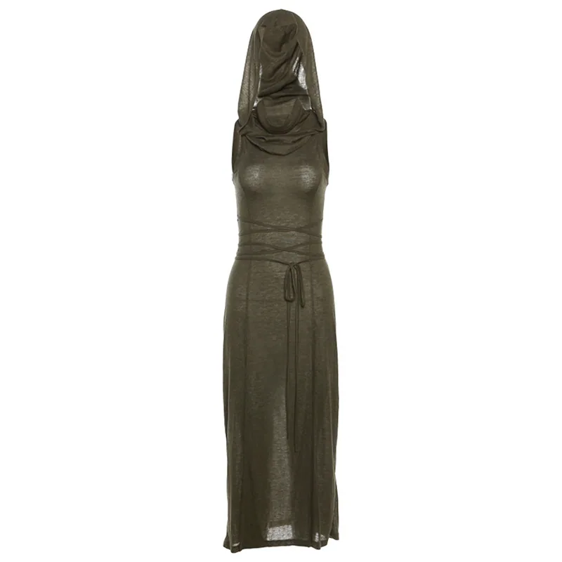 European and American cross-border 2023 summer fashion trend women's new hooded loose hem slit personalized dress