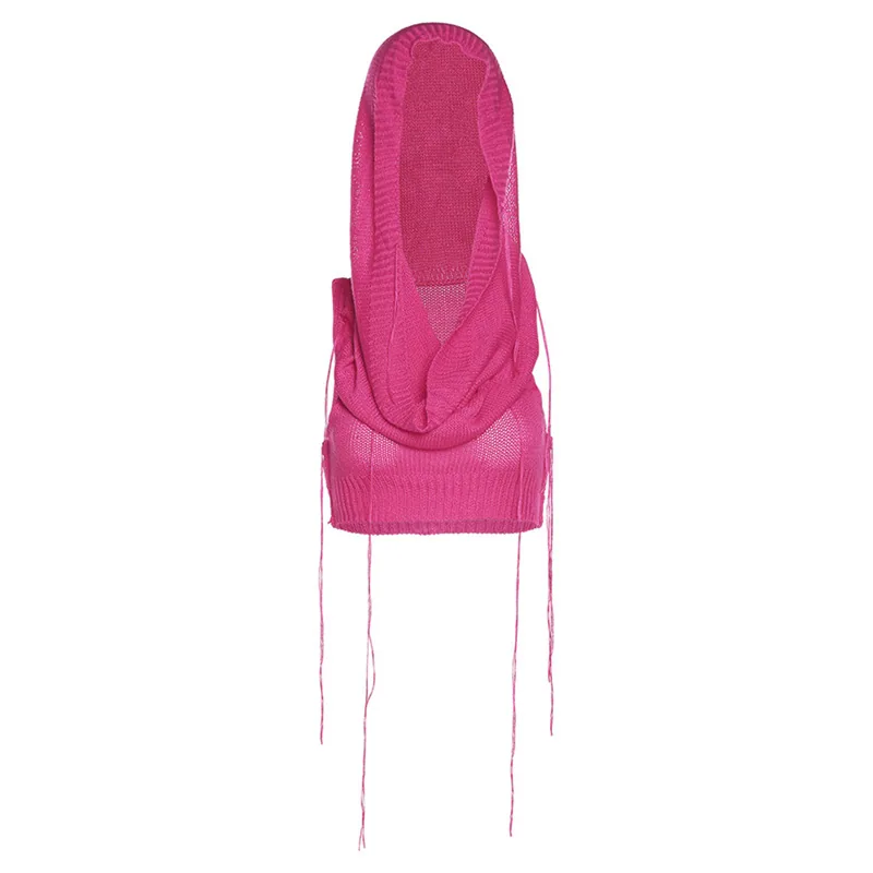 European and American cross-border 2022 autumn fashion trend women's new hooded sleeveless crop top knitted solid color inner sw 4