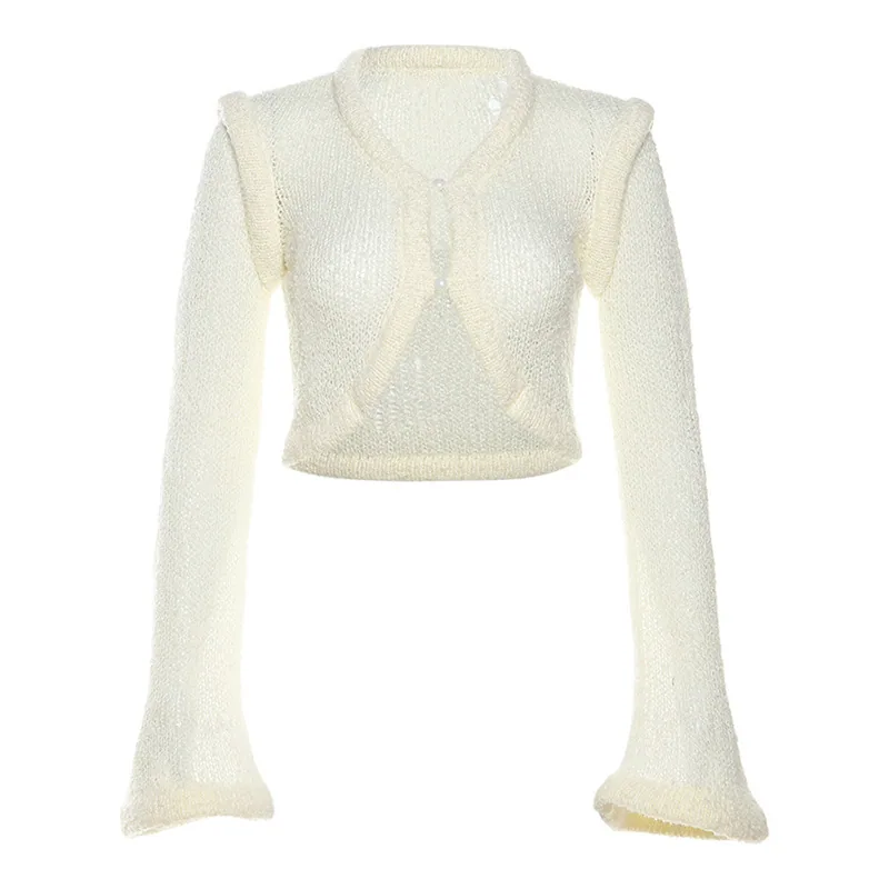 European and American cross-border 2023 autumn fashion trend women's new long-sleeved V-neck cardigan slim knitted versatile