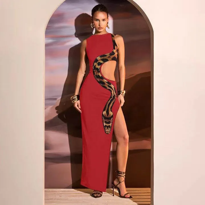 European and American style women's clothing 2024 summer new sleeveless sexy slim slit long skirt cutout dress dress wholesale 2