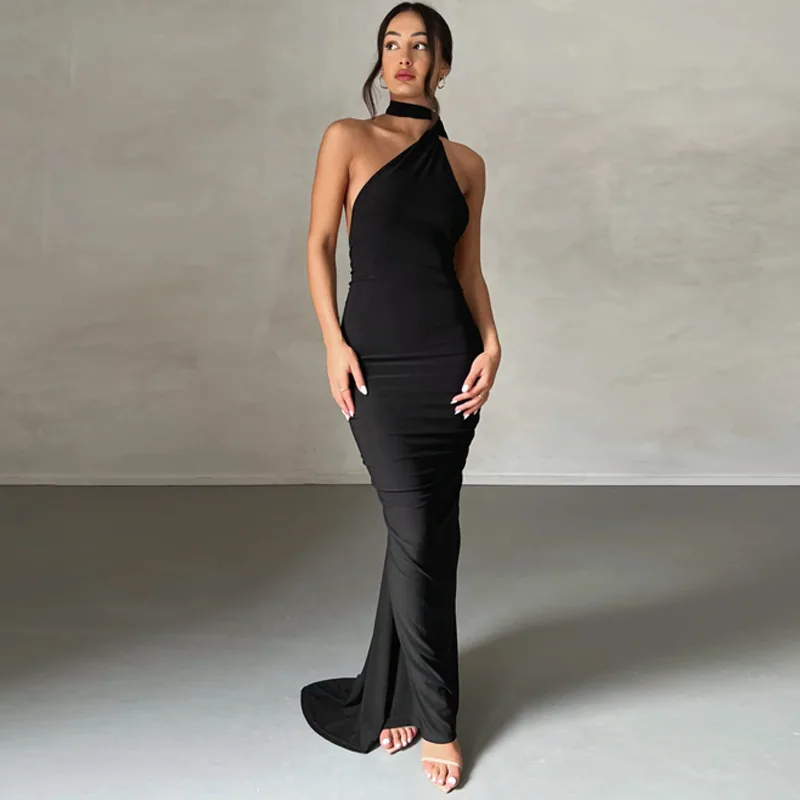 European and American style women's clothing 2024 summer new arrangements sexy backless pleats slim sleeveless temperament dress 2