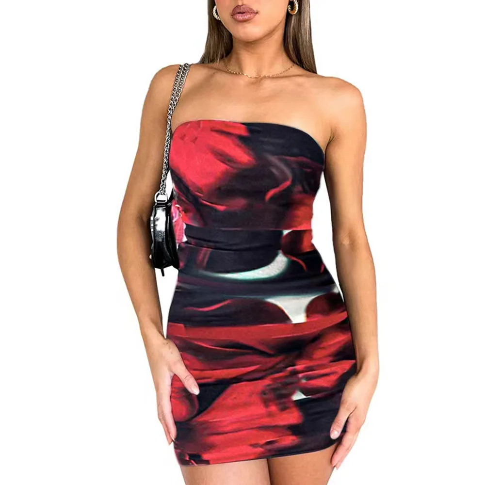 Cross-border women's clothing 2024 summer new sexy bandeau print hip skirt fashion slimming dress women's skirt