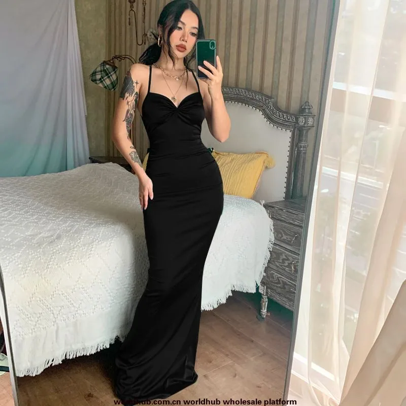 Amazon cross-border European and beautiful women's clothing Dai Shan's popular sexy fashion slim dress slip strap tight hip wrap