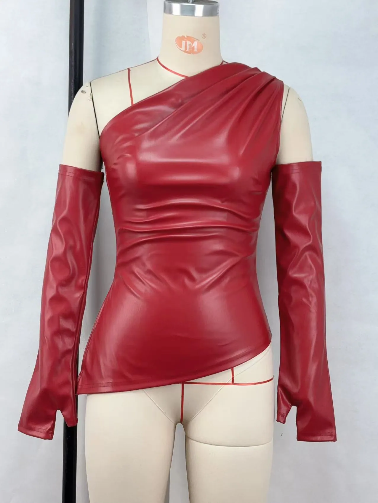 European and American women's clothing 2024 autumn new street hipster sleeveless diagonal PU leather vest with sleeve top women' 3