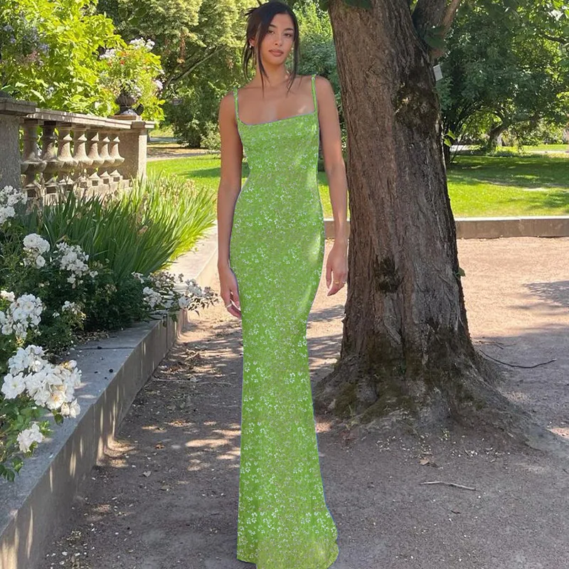 2024 Spring and Summer ins style European beauty clothing new Amazon sexy slim back open back suspender floral dress for women 4