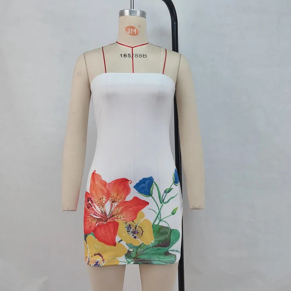 European and American cross-border women's clothing 2024 summer new sexy bandeau waist positioning printed dress dress nightclub