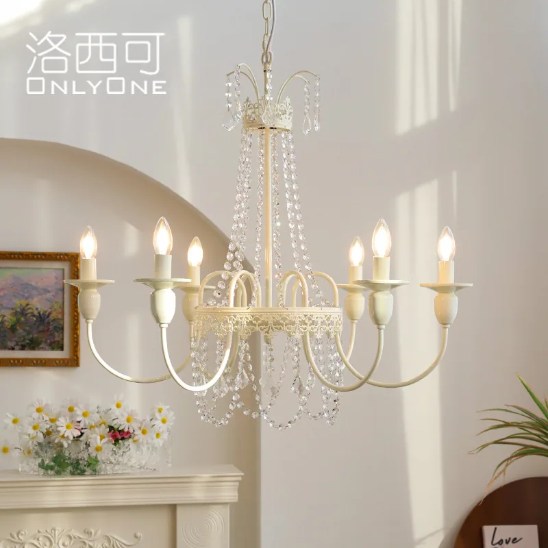 Losi could French cream style crystal chandelier 6 heads American living room dining room bedroom princess room cream color lamp 2
