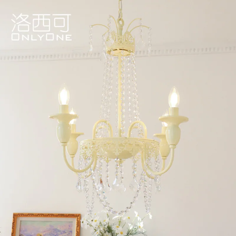Losi could French cream style crystal chandelier 6 heads American living room dining room bedroom princess room cream color lamp
