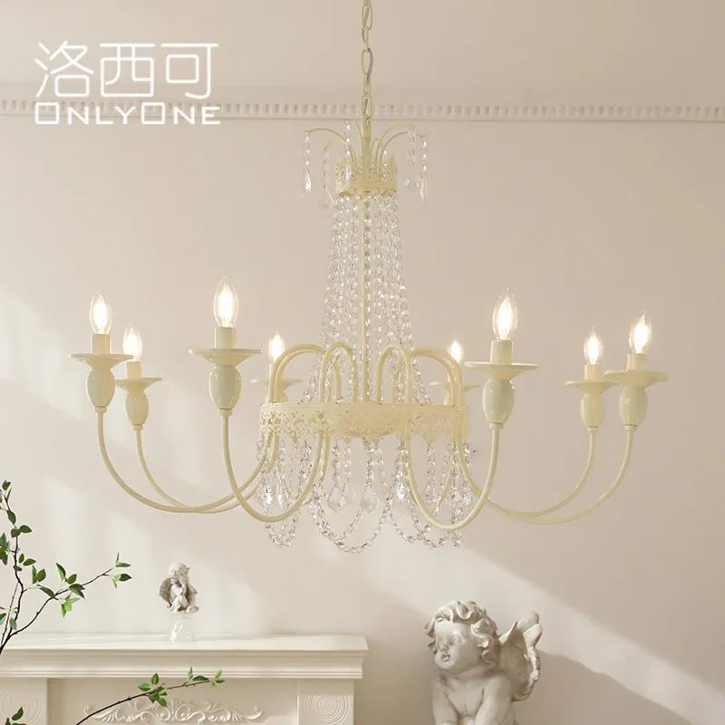 Losi could French cream style crystal chandelier 6 heads American living room dining room bedroom princess room cream color lamp 3