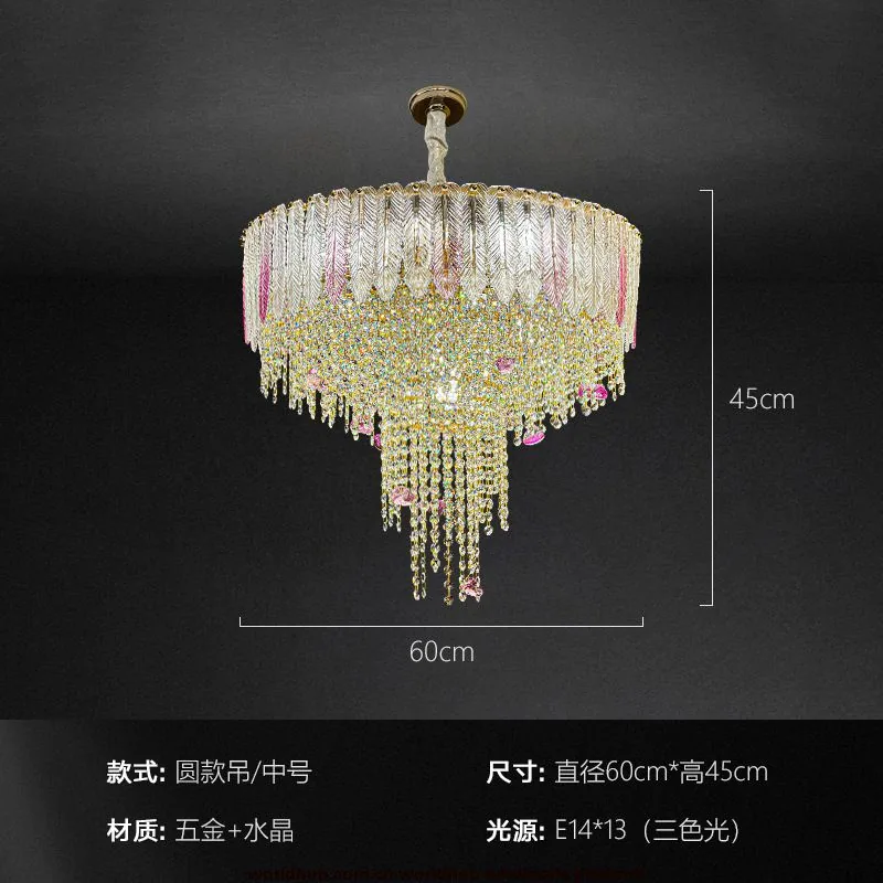 Living room chandelier, luxury high-end tassel glazed crystal villa main hall light, French cream style dining room bedroom ligh