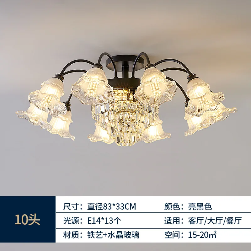 Light luxury crystal living room lamp ceiling lamp European high-end atmospheric villa home bedroom dining room light new in 202 7