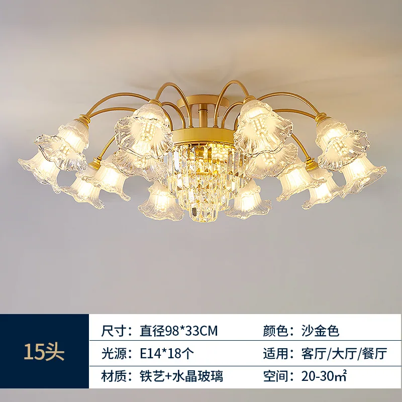 Light luxury crystal living room lamp ceiling lamp European high-end atmospheric villa home bedroom dining room light new in 202 12