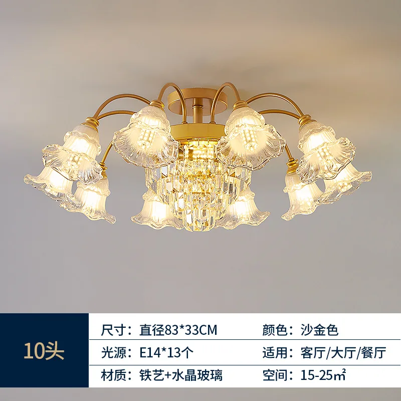 Light luxury crystal living room lamp ceiling lamp European high-end atmospheric villa home bedroom dining room light new in 202 8