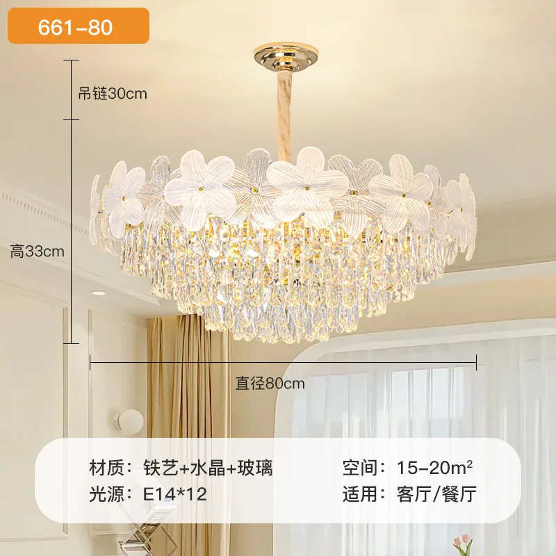 Lámpara de araña de cristal francesa para sala de estar, luz moderna y sencilla, estilo crema de flores de lujo, para dormitorio, comedor y hogar 3