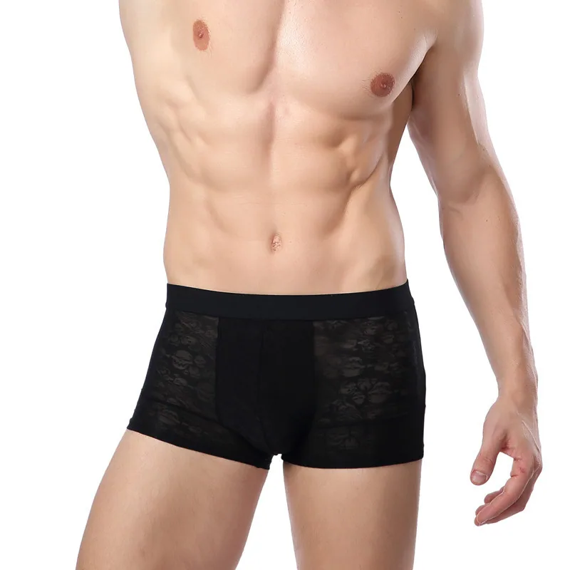 Factory direct sales mid-waist solid color young men's ice silk breathable hollow ultra-thin sexy boxer briefs recruit agents 3