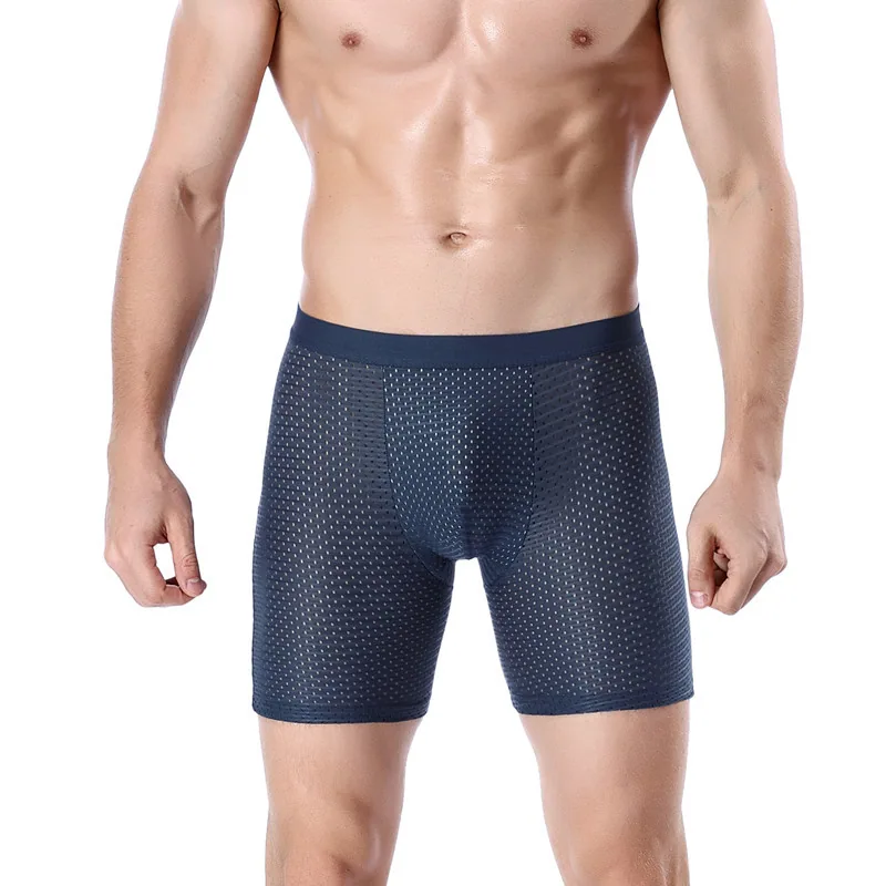 Men's sports briefs, lengthened ice silk mesh, sexy breathable boxer briefs, running anti-abrasion legs, long trousers 4