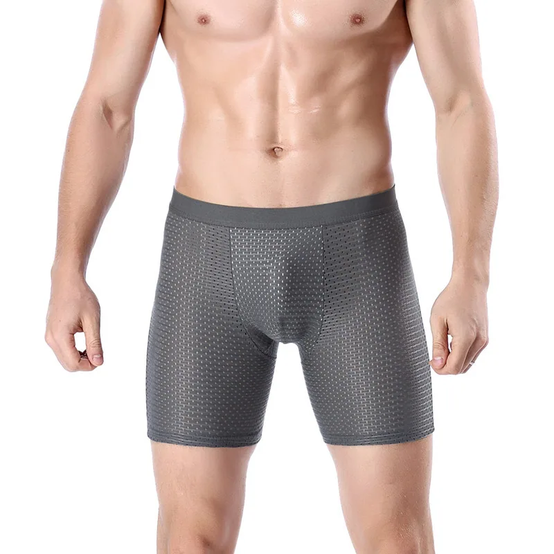 Men's sports briefs, lengthened ice silk mesh, sexy breathable boxer briefs, running anti-abrasion legs, long trousers 3