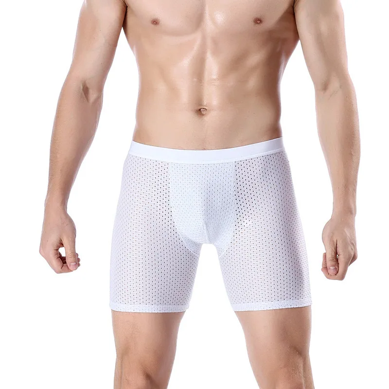 Men's sports briefs, lengthened ice silk mesh, sexy breathable boxer briefs, running anti-abrasion legs, long trousers 2