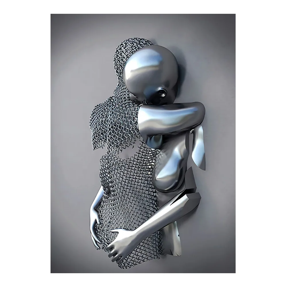 Creative metal figure hug sculpture frameless poster hanging painting modern sofa background wall decoration canvas painting cor 19