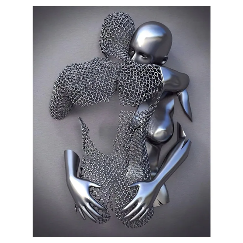 Creative metal figure hug sculpture frameless poster hanging painting modern sofa background wall decoration canvas painting cor 2