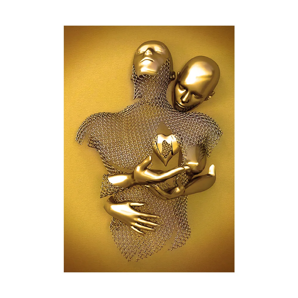 Creative metal figure hug sculpture frameless poster hanging painting modern sofa background wall decoration canvas painting cor 7