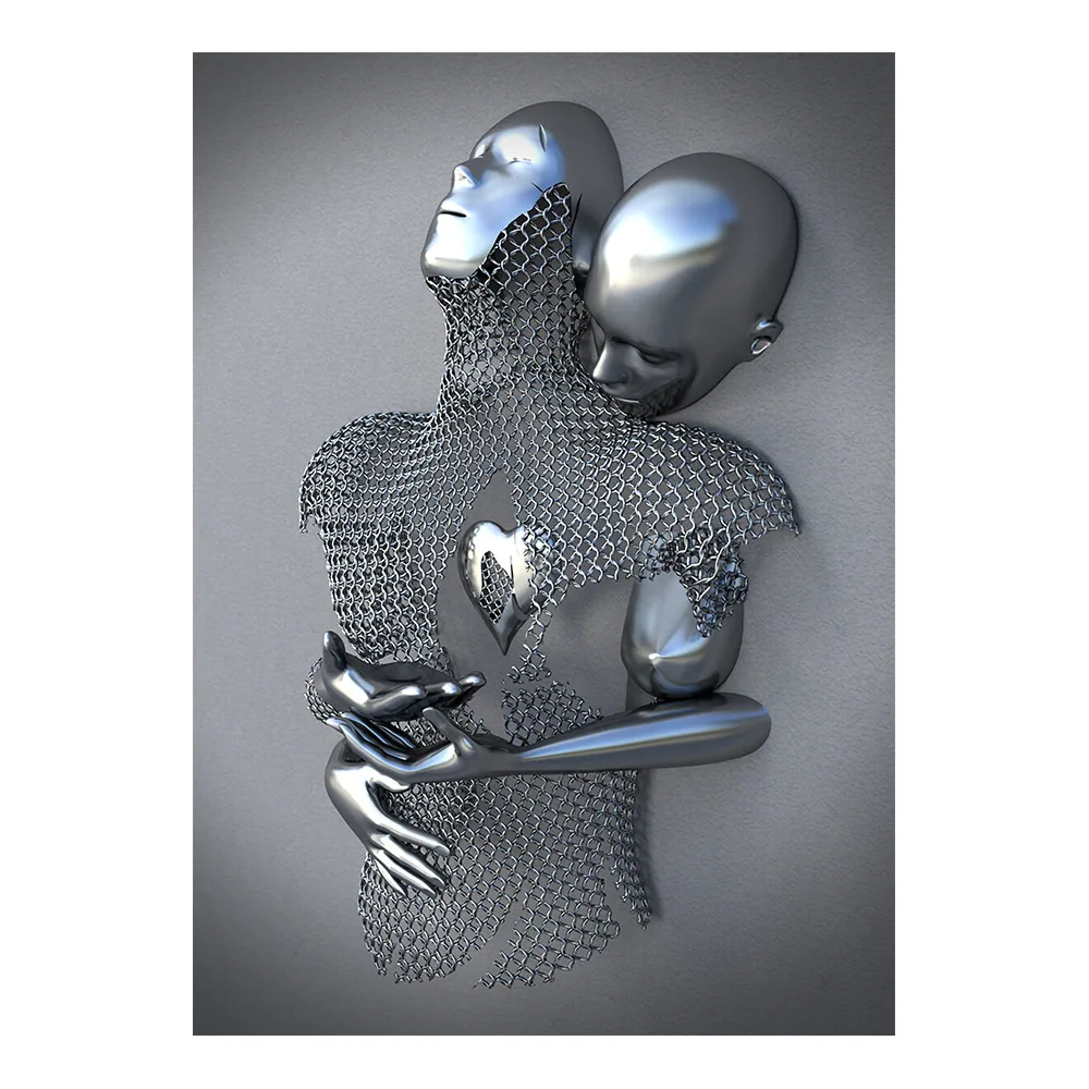 Creative metal figure hug sculpture frameless poster hanging painting modern sofa background wall decoration canvas painting cor 13