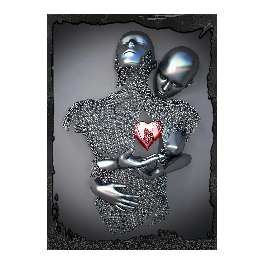 Creative metal figure hug sculpture frameless poster hanging painting modern sofa background wall decoration canvas painting cor 18