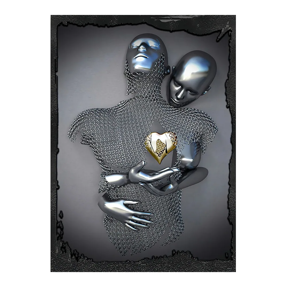 Creative metal figure hug sculpture frameless poster hanging painting modern sofa background wall decoration canvas painting cor 17