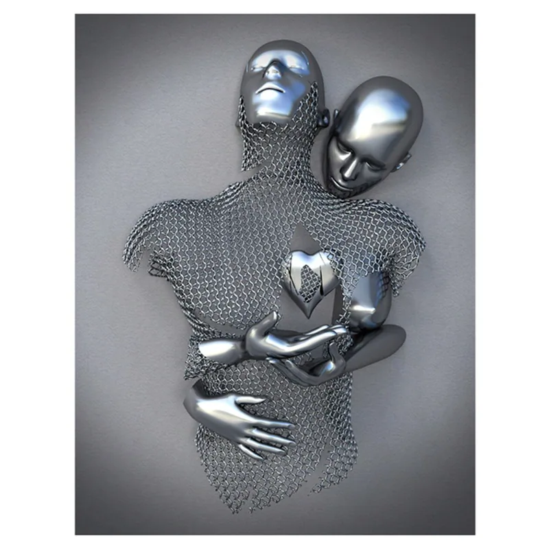 Creative metal figure hug sculpture frameless poster hanging painting modern sofa background wall decoration canvas painting cor 3