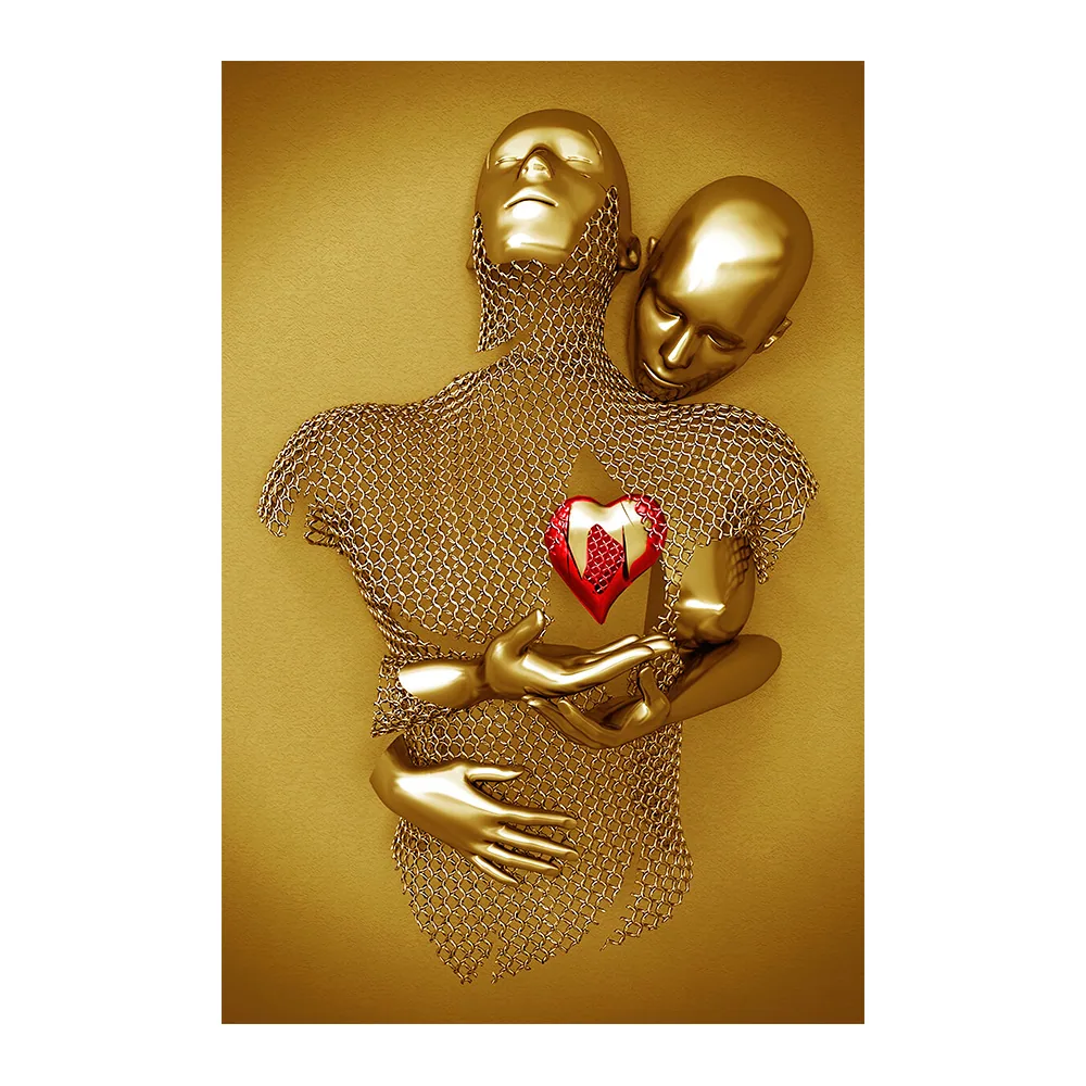 Creative metal figure hug sculpture frameless poster hanging painting modern sofa background wall decoration canvas painting cor 20