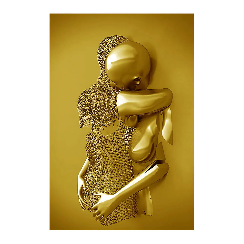 Creative metal figure hug sculpture frameless poster hanging painting modern sofa background wall decoration canvas painting cor 22