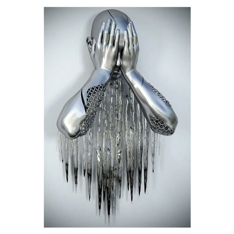 Creative metal figure hug sculpture frameless poster hanging painting modern sofa background wall decoration canvas painting cor 4