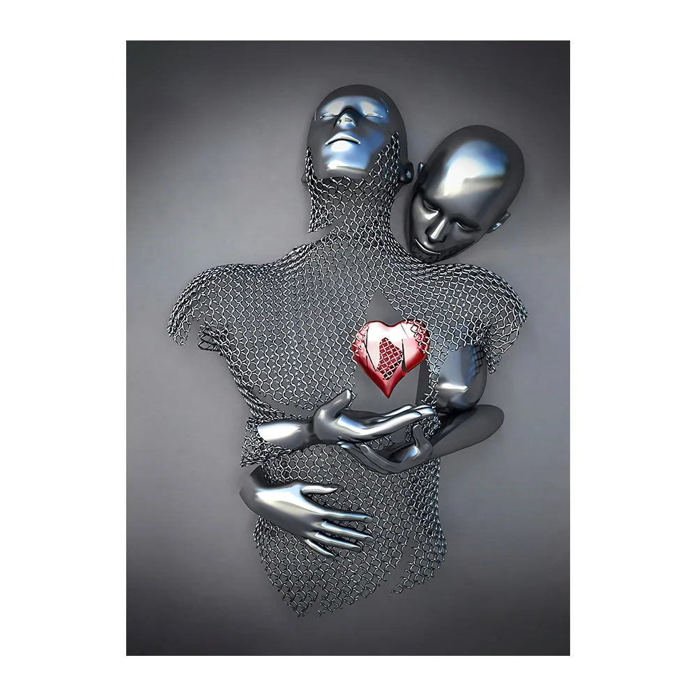Creative metal figure hug sculpture frameless poster hanging painting modern sofa background wall decoration canvas painting cor 15