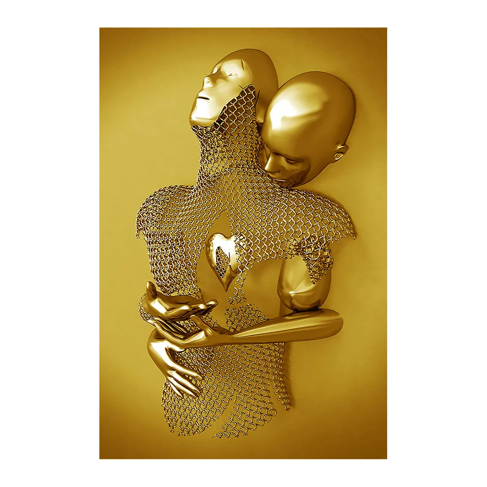 Creative metal figure hug sculpture frameless poster hanging painting modern sofa background wall decoration canvas painting cor 23