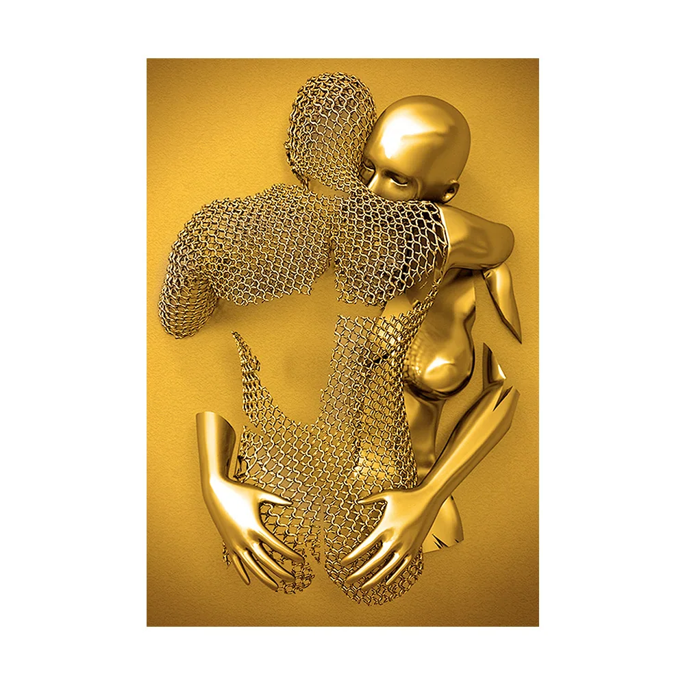 Creative metal figure hug sculpture frameless poster hanging painting modern sofa background wall decoration canvas painting cor 9