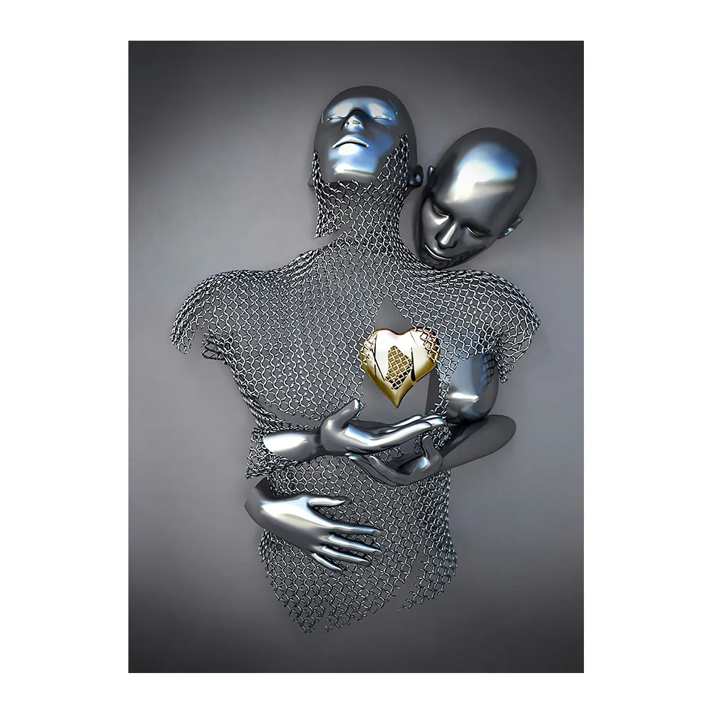 Creative metal figure hug sculpture frameless poster hanging painting modern sofa background wall decoration canvas painting cor 14