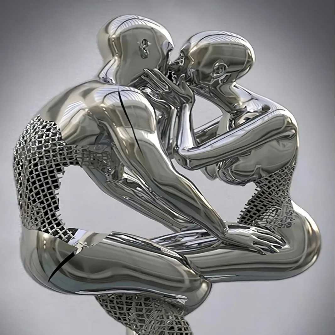 Creative metal figure hug sculpture frameless poster hanging painting modern sofa background wall decoration canvas painting cor 24