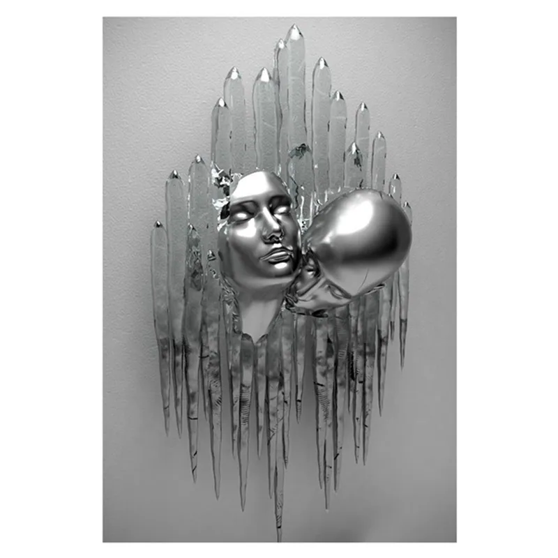 Creative metal figure hug sculpture frameless poster hanging painting modern sofa background wall decoration canvas painting cor 6