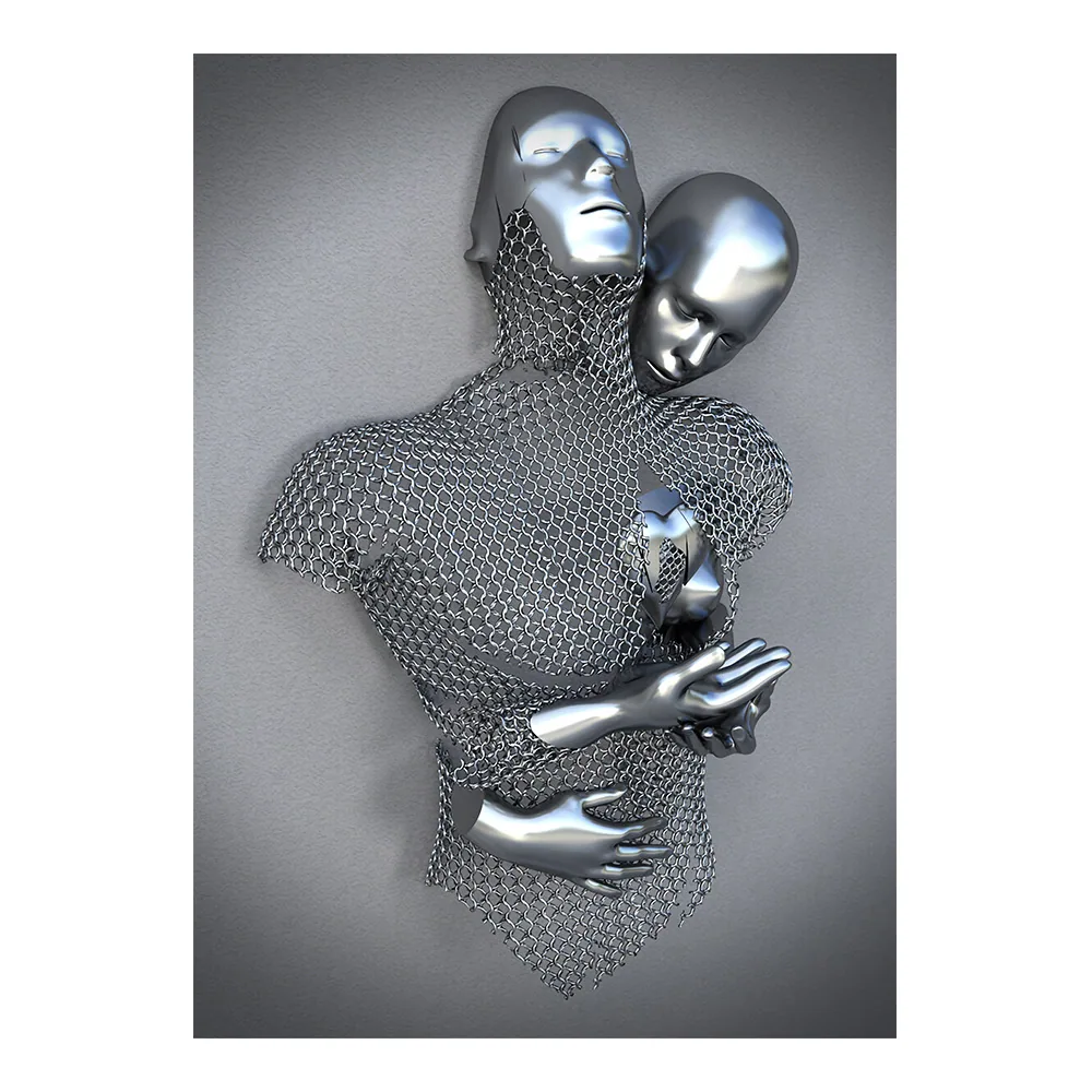 Creative metal figure hug sculpture frameless poster hanging painting modern sofa background wall decoration canvas painting cor 16